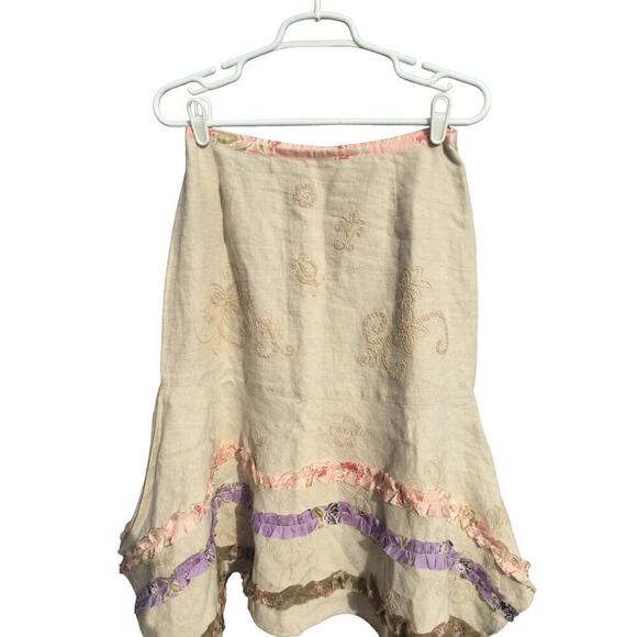 J.Jill linen skirt womens 6P 6 fairy goblincore beige ruffle gypsy asymmetrical - Picture 2 of 12
